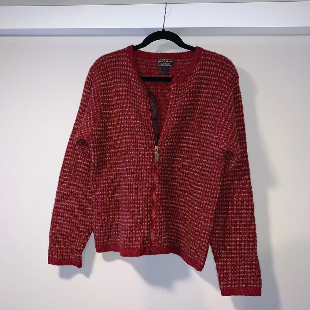 Woolrich Red Knitted Zip Up Sweater Jacket
